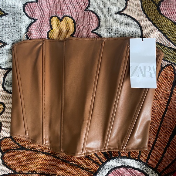 ZARA brown faux leather corset top - Picture 1 of 2